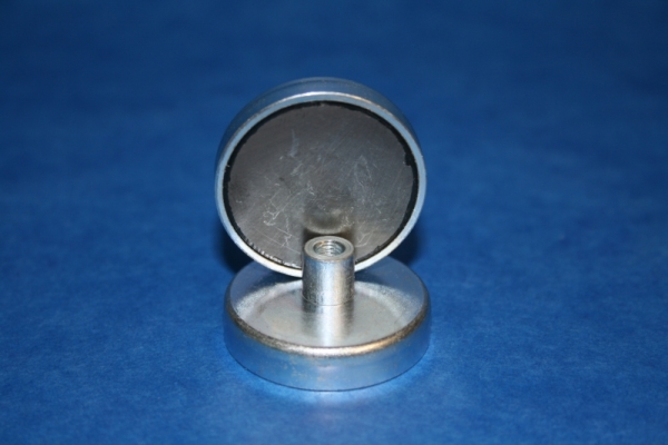 Magnetflachgreifer Hartferrit &oslash; 40 x 8 (18) mm Gewindebuchse M5 Topf gezogen, verzinkt, Haftkraft 125 N ~ 12,5 kg